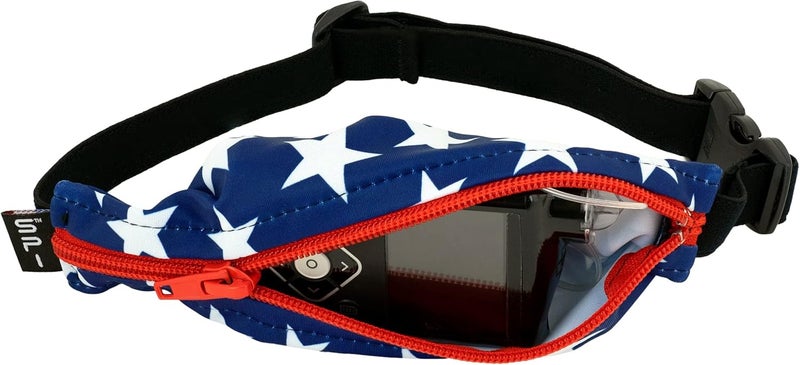 SPIbelt Kids Pocket Belt, Expandable Pocket, Adjustable Waist, No Bounce, No Logo Band, Stars & Stripes with Red Zipper - Image 1
